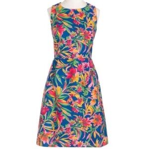 J. Crew, tropical floral midi dress, size 8, nautical, Blue Pink Floral Dress